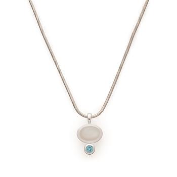 925/- Vedhæng, rho. pol, måne2, 15ct, Blå t 0,25ct, från Bastian Inverun