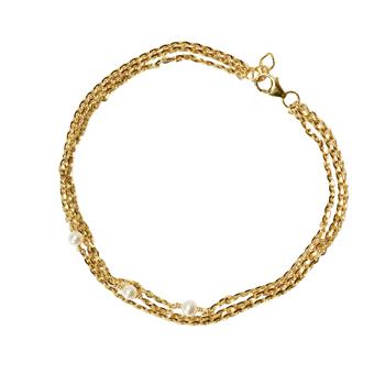 18kt armbånd i 3 rækker med Hvide Ferskvandsperler 17+1cm, från San - Links of Joy