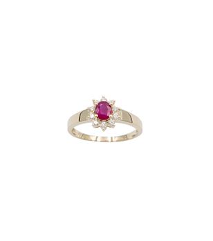 Ring 14 karat roset ring rubin 0,48 carat med brillant 0,14 WSI, från L&G