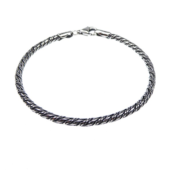 3mm Rævekæde/Twistet i Let Oxyderet Sterlingsølv Armbånd & Halskæde Letoxyderet 21cm, från San - Links of Joy
