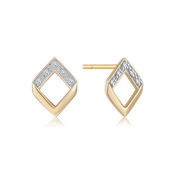 Guldörhängen i diamantform med klara stenar och stift för fastsättning, från Støvring Design.