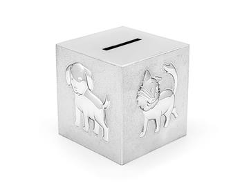Sparebøsse Cube Pets i sølvfarve, från Noa Kids