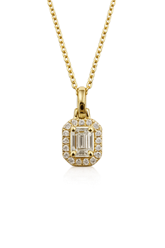 Vedhæng 14 karat SQUARE smaragd slib 0,26 carat brillanter rundt 0,06 carat WSI, från L&G