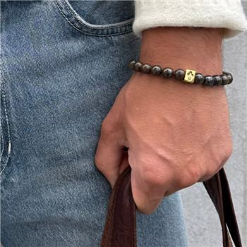 Armbånd i forgyldt stål med bronzite natursten og kors - 21 cm langt, från Blicher Fuglsang