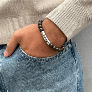 Armbånd i stål med bronzite natursten og kors - 21 cm langt, från Blicher Fuglsang