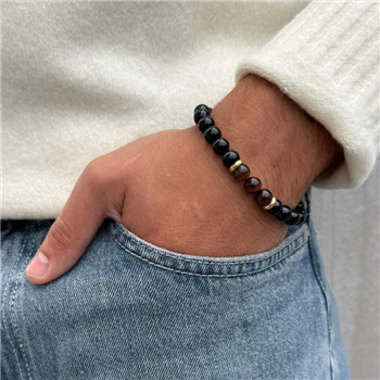 Armbånd i forgyldt stål med sort agat og rødt tigerøje, från Blicher Fuglsang