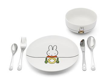 Miffy-middagsstel, 6 dele, porcelæn / rustfrit stål, från Noa Kids