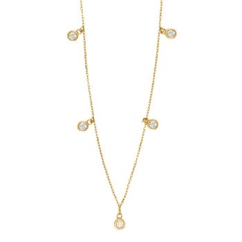 8kt. guldhalskæde m/5 cz i rørfatning, från Siersbøl