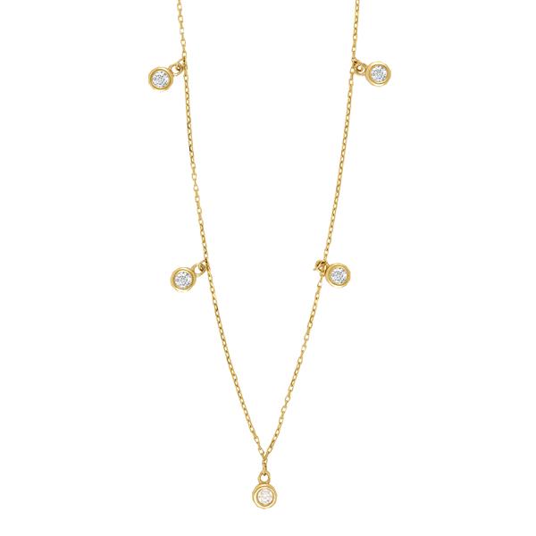 8kt. guldhalskæde m/5 cz i rørfatning, från Siersbøl