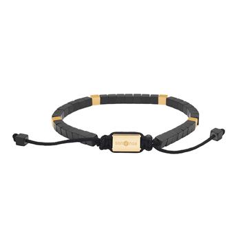 SON armbånd mat sort hematit og stål IP gold, från Son of Noa