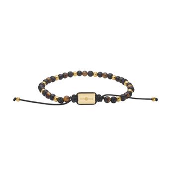 SON armbånd sort agate/lava/tigerøje og IP gold stål 4mm, 19-25cm, från Son of Noa