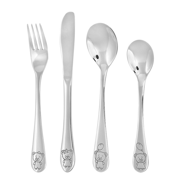 Rustfrit stål bestik m. bamser, från Noa Kids