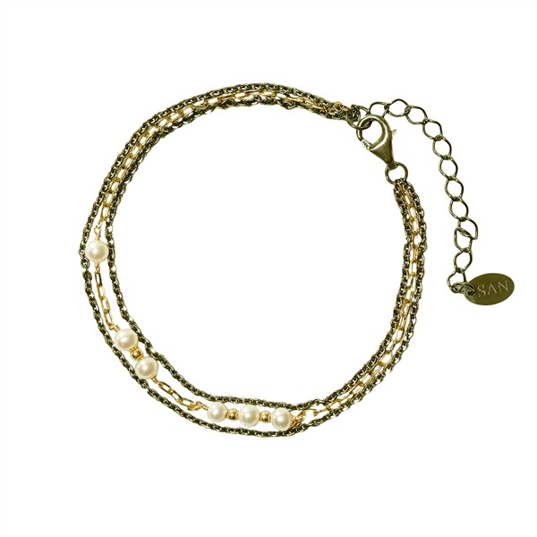 Armbånd  Sterlingsølv med 9kt guld og ferskvandsperle 18+4cm, från San - Links of Joy
