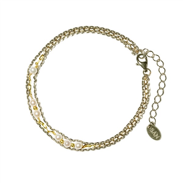 Armbånd i Sterlingsølv m.9kt guld & ferskvandsperler 16+4cm, från San - Links of Joy