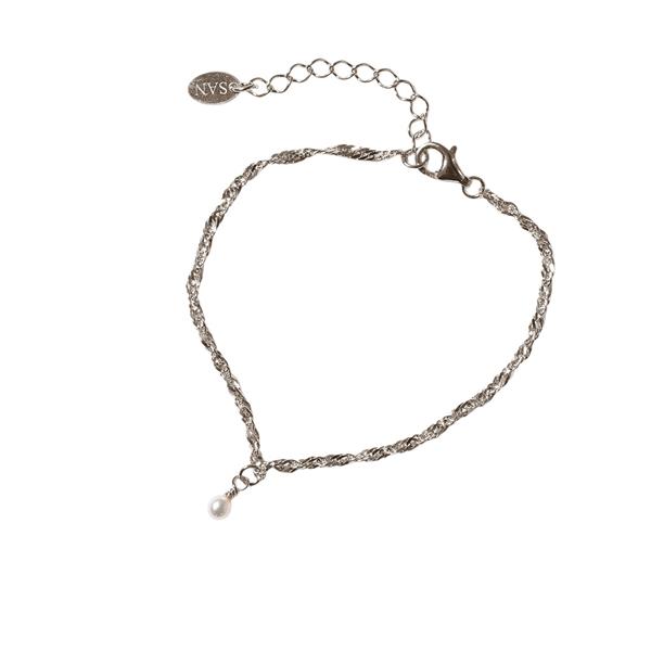 Armbånd i Rhodineret Sterlingsølv med Ferskvandsperle 18+4cm, från San - Links of Joy