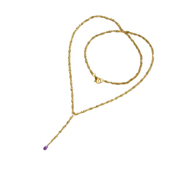 Halskæde i Forgyldt Sterlingsølv med Ametyst 50cm, från San - Links of Joy