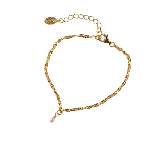 Armbånd i Forgyldt Sterlingsølv med Ferskvandsperle 16+4cm, från San - Links of Joy