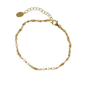 Armbånd & halskæde i forgyldt sterlingsølv med ferskvandsperler 16+4cm, från San - Links of Joy