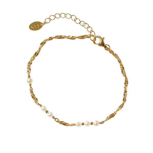 Armbånd & halskæde i forgyldt sterlingsølv med ferskvandsperler 18+4cm, från San - Links of Joy