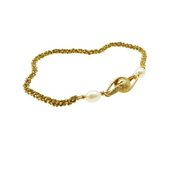 Armbånd & halskæde - Forgyldt m.Magnetlås & Hvide Ferskvandsperler. 17cm, från San - Links of Joy