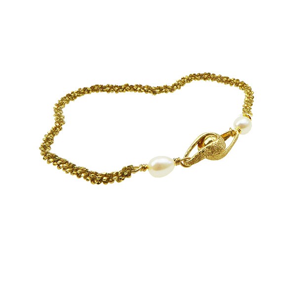 Armbånd & halskæde - Forgyldt m.Magnetlås & Hvide Ferskvandsperler. 18cm, från San - Links of Joy