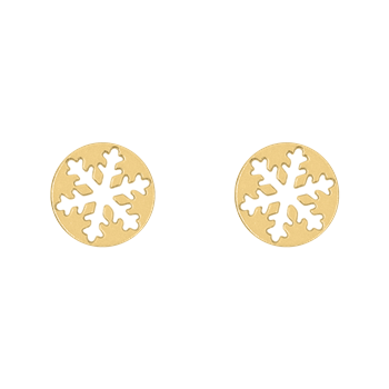 Cirkulära guldörhängen med snöflingemotiv i mitten från Støvring Design.