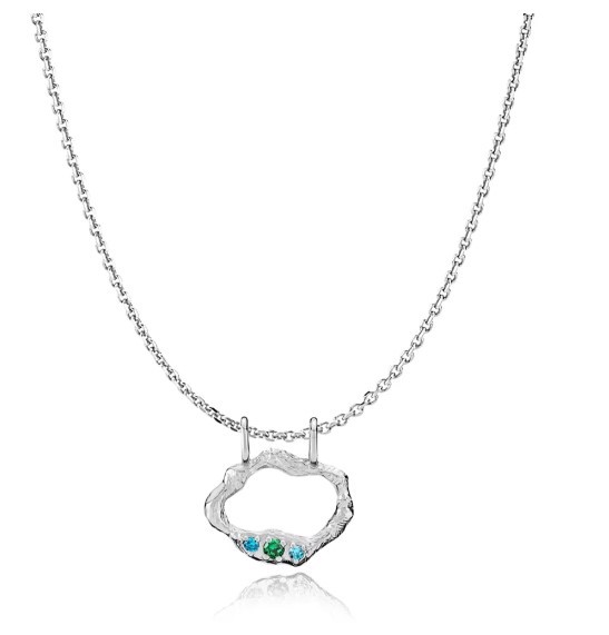 Ocean rhodium-plated sterling silver pendant with chain with blue/green zirconia