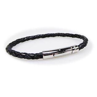 San - Link of joy Men's Jewellery by San Leather/stainless steel bracelet shiny, model 48001-black